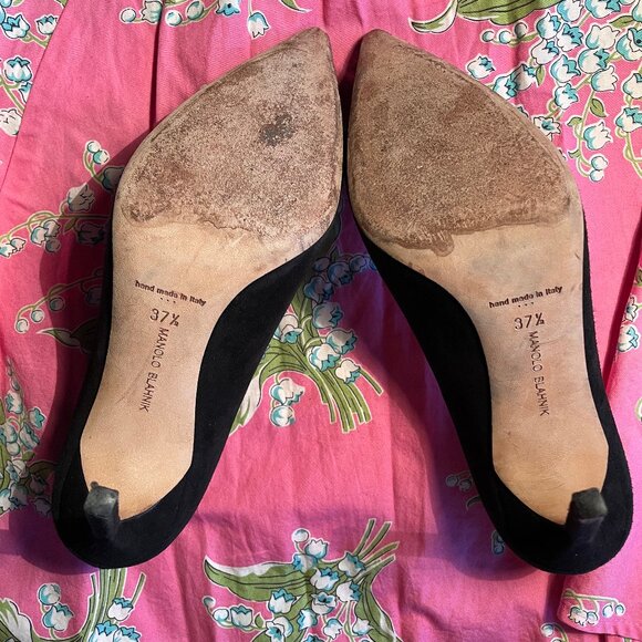 Black Suede Manolo Blahnik Stilettos 37.5 Heels - Picture 4 of 7